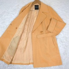SANYO Angora Over Coat Belt A-Line Flare Orange Size 9AR Women Used From Japan picture