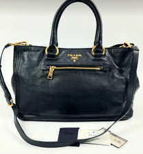 PRADA Soft Calfskin Leather 2WAY Tote Shoulder Bag Black Gold Hardware BN2103 picture