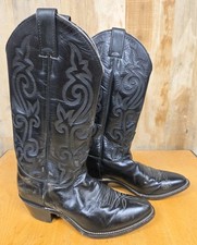 Vintage Justin Boots Black Leather Western Cowboy Style L4911 Size 7B Distressed picture