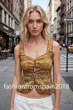 ZARA NEW WOMAN STRAPPY BEADED EMBROIDERED VEST TOP OCHER S,M,L 1067/626/703 picture