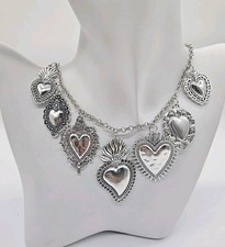 Vintage Silver Tone Hearts Bohemian Statement Chunky Necklace picture