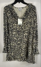 Ganni Women's Leopard Print Ruffle Pleated Midi Dress Lemon Icing Sz 40 NWT picture