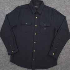 Roark Nordsman Flannel Shirt Mens Large Navy Wool Blend Elbow Patches Snap Front picture