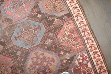 Antique Distressed Kurdish Geometric Rug Size 4'x5' picture