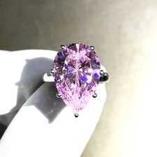 4.09 Ct Pear Cut Natural Pink Sapphire Diamond Ring 14K Solid White Gold picture