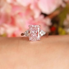 6.30 Ct Cushion Cut Pink Sapphire & Diamond Wedding Ring 14K White Gold Size 7 picture