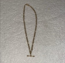 Vintage 1990s Yellow Gold Plated Figaro Chain Necklace Toggle Polished Bar picture