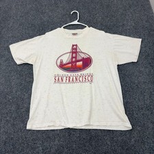 Vintage Oneita T Shirt Mens L White Cotton Golden Gate Bridge San Francisco 90s picture
