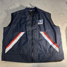 VTG USPS Vest Mens L Navy Blue Reflective Striped Insulated Full Zip picture