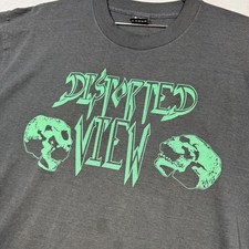 Vintage Distorted View Band Shirt XL Black Skulls Metal Obscure 90s Goth Punk picture