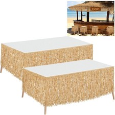 Tatuo 2 Pack Natural Raffia Table Skirt Luau Hawaiian Skirt Table Grass Beach picture