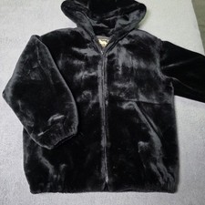 Donna Salyers Fabulous-Furs Womens M Hooded Jacket Black Faux Fur Zip 13111 picture