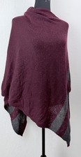 Celeste Wool Cashmere Poncho Wrap Burgundy Gray Oversized Cape Shawl One Size picture