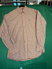 Cinch Men's S Woven Plaid Long Sleeve Button-Up Shirt Orange Blue White picture