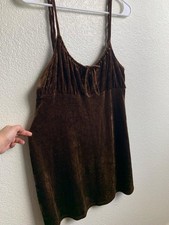 RSQ Womens XL Brown Velvet WhimsyGoth Babydoll Milkmaid Mini Dress Stretch picture