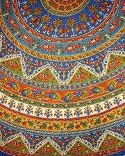 Indian Mandala Print Round Cotton Tablecloth 76
