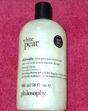 (1) PHILOSOPHY Shimmering WHITE PEAR Shower Gel Bubble Bath Shampoo 16oz New picture