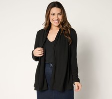 Susan Graver Regular Ribbed Liquid Knit Cardigan with Pockets Black L New picture