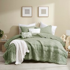 Boho Sage Green King Quilt Set, 3-Piece Lightweight Bedspread & Pillow Shams, Fl picture