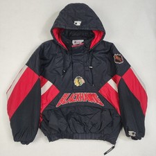 Vintage Starter Chicago Blackhawks Windbreaker Jacket Mens Large Black Red NHL picture
