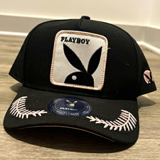 Playboy Bunny Logo Adjustable Baseball Cap Black/Pink Brim Polyester One Size picture