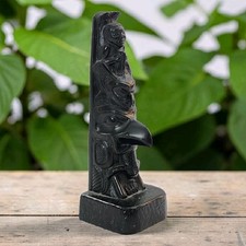 Vtg Boma Haida Totem Pole Argillite Frog, Sea Eagle, Owl & Native Top 6.75