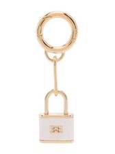 BALLY B Padlock Keyring Leather Bone Gold Tone BNWB picture