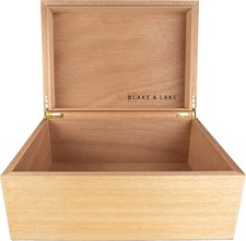 Large Wooden Box with Hinged Lid - Wood Keepsake Boxes Blonde Oak Wood Box picture