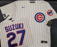 Seiya Suzuki #27 Chicago Cubs White Stripe Cool Base Stitched Jersey Men picture