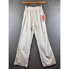 New Cisono Linen Collection Women White Linen Pant Wide Leg Smocked Drawstring L picture