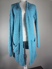 Zenana Premium Turquoise Teal Popcorn Knit Open Front Cardigan Size Medium picture