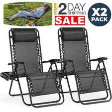 2 Sillas Reclinables De Patio Playa Para Adultos Sillones Plegables Color Negro picture