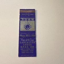 Lancaster Lodge BPOE 1625 N Sierra Lancaster CA Vintage Matchbook Cover 4MB114-3 picture