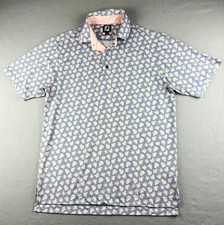 FootJoy FJ Golf Polo Men’s Medium Blue Pink Leaf Print Stretch Performance picture