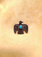 Vtg Fred Harvey Era Sterling Silver Thunderbird Pin Turquoise Southwestern... picture