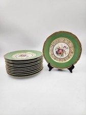 Vintage Tirschenreuth Salad Plates (Set of 12) in Green Floral with Gold (Read) picture