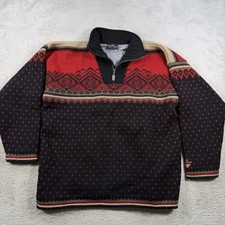 Vintage Skjaeveland Sweater Men Large Red Wool Fair Isle Nordic 1/4 Zip Birdseye picture