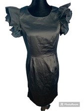 APART Y2K Black Satin Sheath Dress Ruffle Sleeves LBD NWT Size 4 Whimsygoth picture