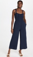 Madewell Sophie Tank Wide-Leg Blue Linen Blend Jumpsuit Women Sz Large Pockets picture