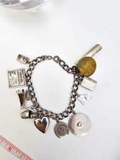 Vtg Sterling Silver Charm Bracelet Wells LaMode J.M.F. Co.  Mechanical Bible 40g picture