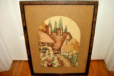 Cottagecore Art Deco Needlepoint Lollipop Flowers Garden Long Stitch 1910 Framed picture