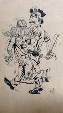 Kirby Signed / Original OOAK / Cartoon Ink Drawing on Paper / Cop Arrests Hippie picture