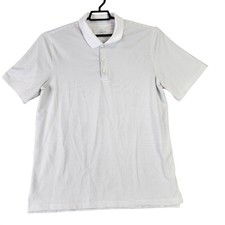 Mens Academy BCG White Striped Golf Polo Shirt Short Sleeve Polyester Size L picture