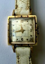Vintage Longines Ladies 14K Gold Checkerboard Dial Watch 17 Jewels c.1958 picture