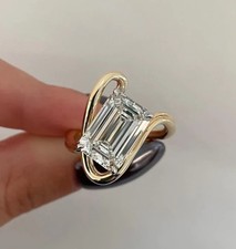 IGI 3 Ct Emerald F-VS1 Lab Grown Diamond Solitaire Wedding Ring 14K Yellow Gold picture