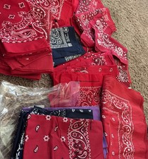 Lot 48 Vintage Color Fast Red Bandana Handkerchief Paisley & More patterns picture
