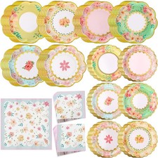 Skybooly 72 Pcs 24 Guests Floral Party Plates and Napkins Tea Party, Pastel picture