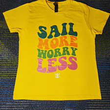 Royal Caribbean Cruise Graphic T-Shirt Yellow Retro 70s Wavy Font Gildan Size M picture