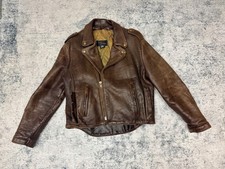 VTG 80s Natal Leather Heavy Brown Size Lace Zip Up Motorcycle Jacket Size 48 USA picture