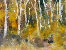 Original Oil Painting 9x12 Impressionist Landscape Aspens in Fall Art Signed picture